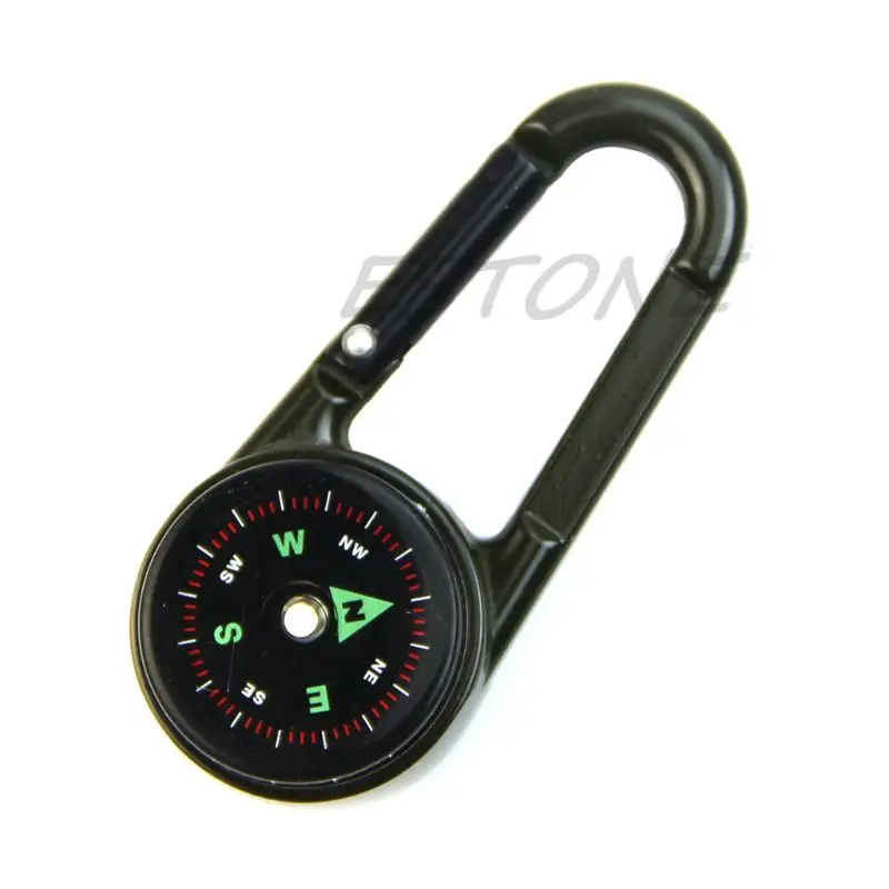 Outdoor Multifunctional Hiking Metal Carabiner Mini Compass Thermometer Keychain