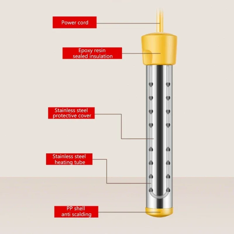 Fast Acting Heater 1500W Electric Water Heater Stainless Steel Texture Home and Office Travel Heater Suitable for Pools