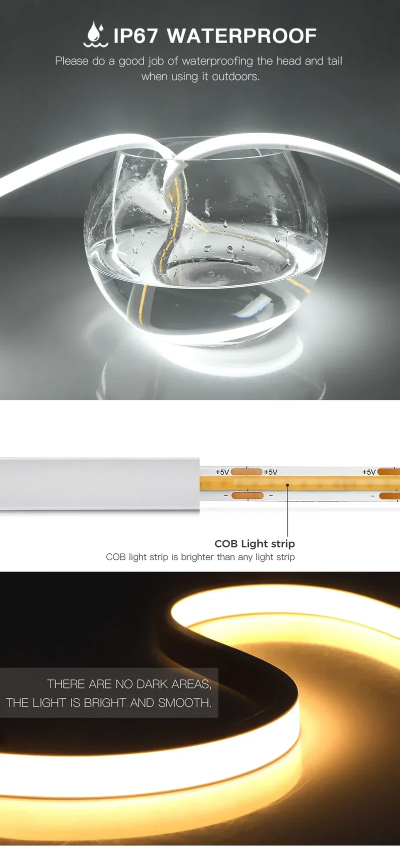 DC5V USB Touch Sensor Dimmable and Hand Sweep Switch COB Light LED Strip Neon Silica Gel Tape Waterproof Backlight DIY Home