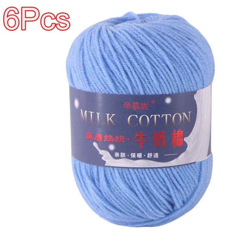 6Pcs Dyed Milk Sweet Soft Cotton Crochet Wool Yarn Thick Yarn Fiber Hand Knitting Wool Crochet Yarn Threads for DIY Sweater