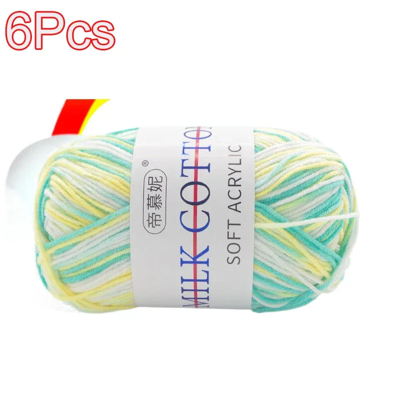 6Pcs Dyed Milk Sweet Soft Cotton Crochet Wool Yarn Thick Yarn Fiber Hand Knitting Wool Crochet Yarn Threads for DIY Sweater