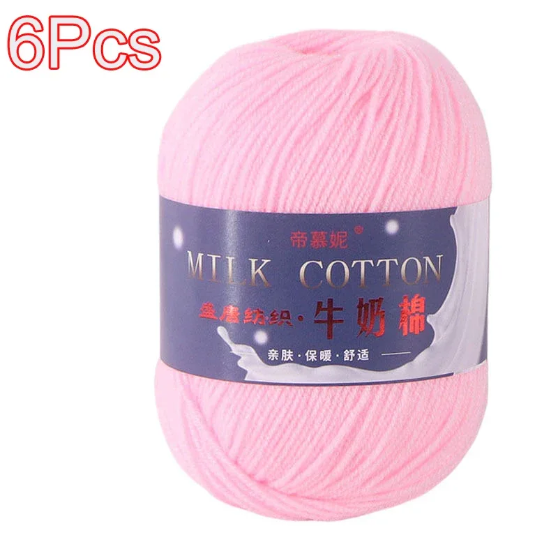6Pcs Dyed Milk Sweet Soft Cotton Crochet Wool Yarn Thick Yarn Fiber Hand Knitting Wool Crochet Yarn Threads for DIY Sweater