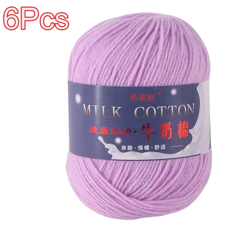 6Pcs Dyed Milk Sweet Soft Cotton Crochet Wool Yarn Thick Yarn Fiber Hand Knitting Wool Crochet Yarn Threads for DIY Sweater