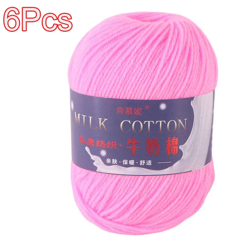 6Pcs Dyed Milk Sweet Soft Cotton Crochet Wool Yarn Thick Yarn Fiber Hand Knitting Wool Crochet Yarn Threads for DIY Sweater
