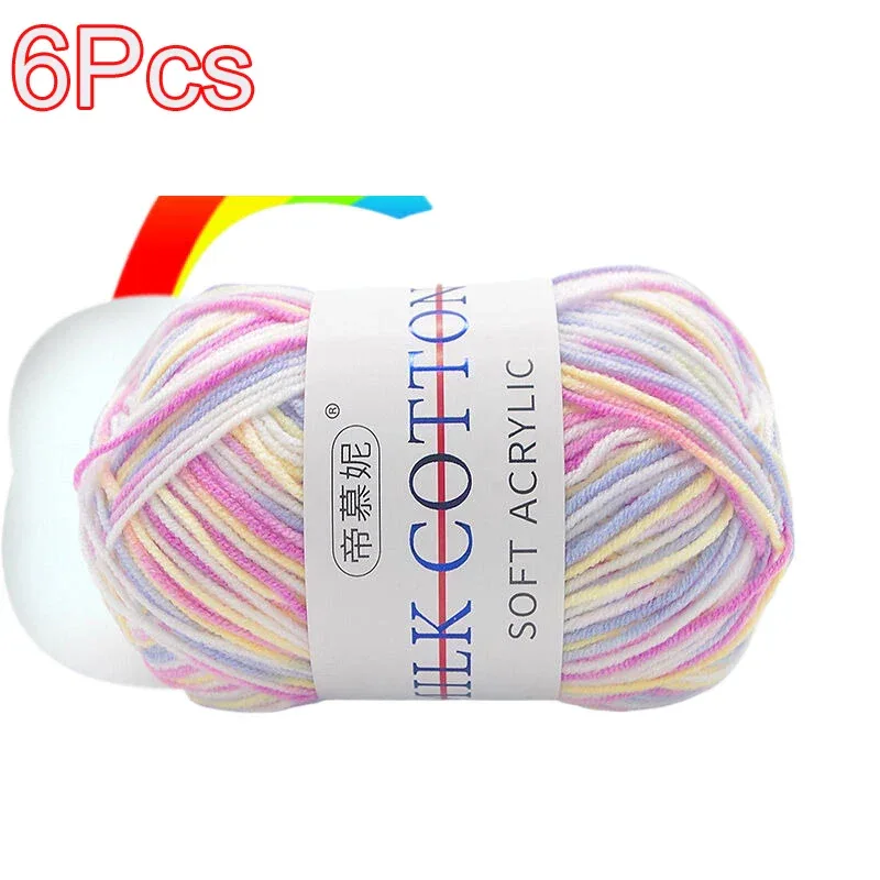 6Pcs Dyed Milk Sweet Soft Cotton Crochet Wool Yarn Thick Yarn Fiber Hand Knitting Wool Crochet Yarn Threads for DIY Sweater