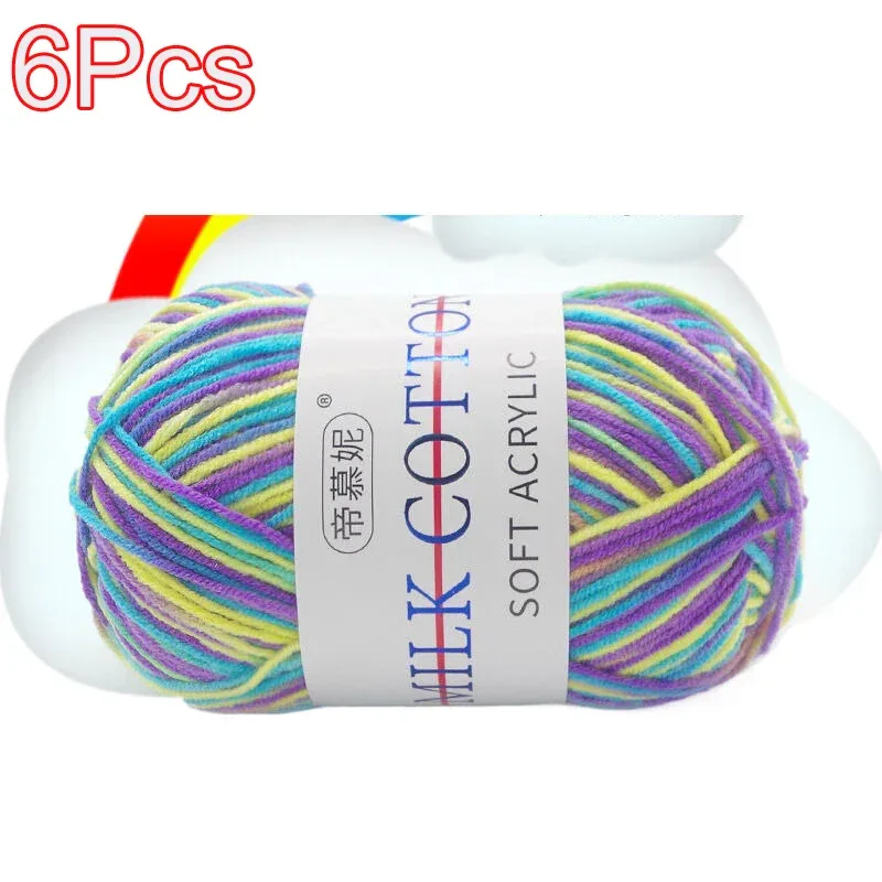6Pcs Dyed Milk Sweet Soft Cotton Crochet Wool Yarn Thick Yarn Fiber Hand Knitting Wool Crochet Yarn Threads for DIY Sweater