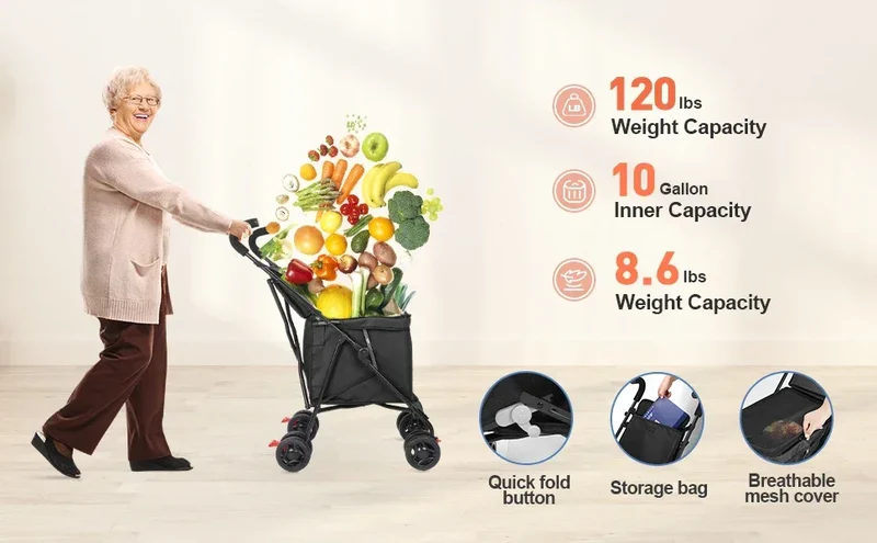Multifunctional Cart Folding Portable Durable Lightweight Market Purchase Bag Trolley,Pet Stroller,For Picnic