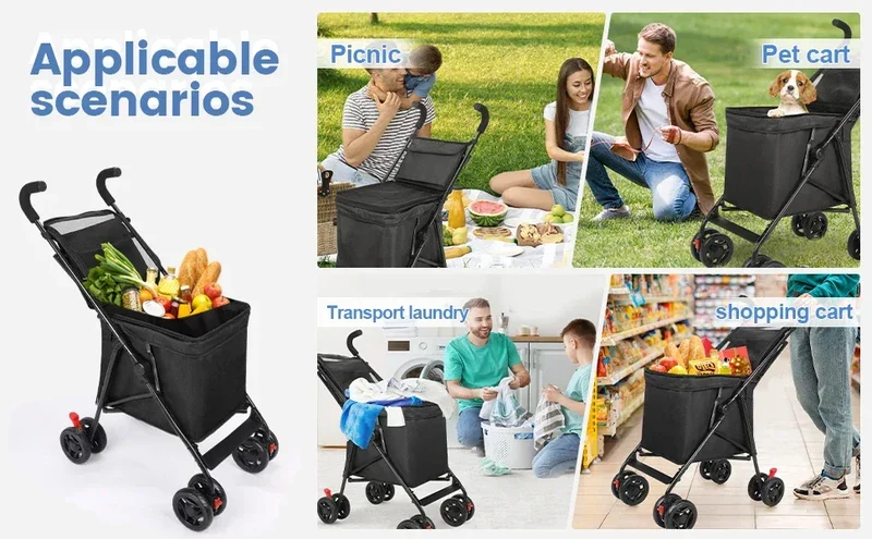 Multifunctional Cart Folding Portable Durable Lightweight Market Purchase Bag Trolley,Pet Stroller,For Picnic