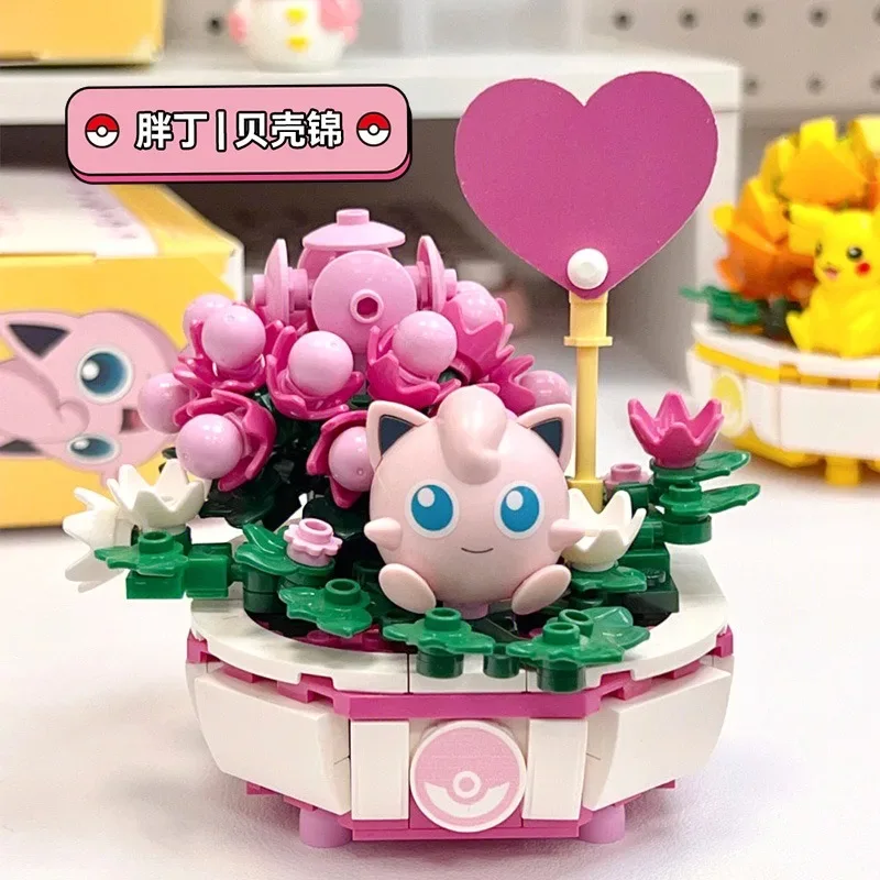Pokemon Building Block Pikachu Charmander Squirtle Model Toy Home Decoration Plant Potted Flower Brick Girl Toy Child Gift