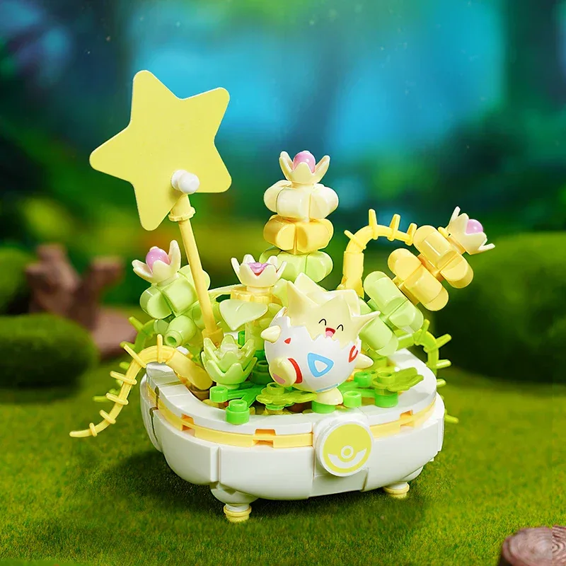Pokemon Building Block Pikachu Charmander Squirtle Model Toy Home Decoration Plant Potted Flower Brick Girl Toy Child Gift