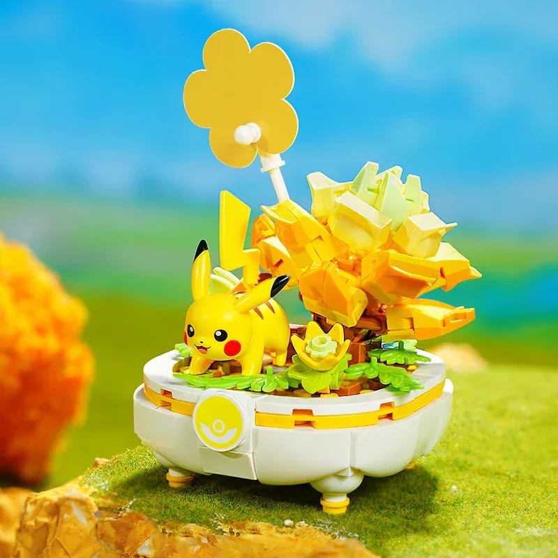 Pokemon Building Block Pikachu Charmander Squirtle Model Toy Home Decoration Plant Potted Flower Brick Girl Toy Child Gift