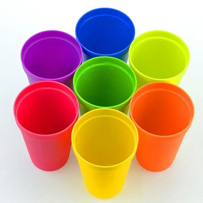 7pcs Rainbow Plastic Cups Set Reusable Water Mug Picnic Travel Trendy Funny Portable Rainbow Suit Cup Party Kids Drink Cup