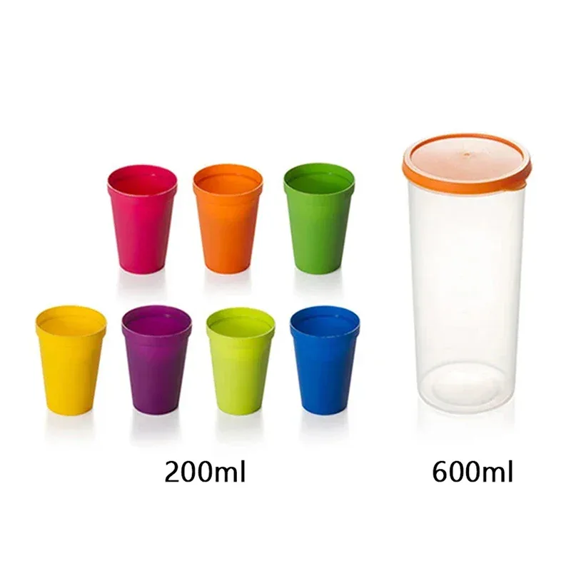 7pcs Rainbow Plastic Cups Set Reusable Water Mug Picnic Travel Trendy Funny Portable Rainbow Suit Cup Party Kids Drink Cup