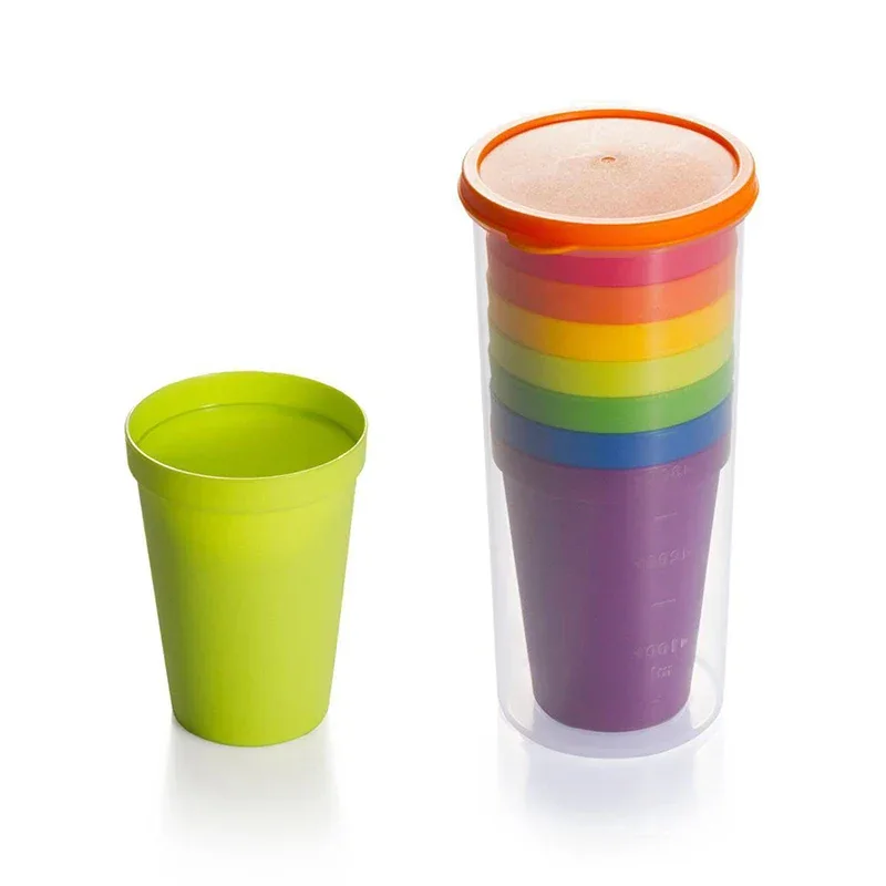 7pcs Rainbow Plastic Cups Set Reusable Water Mug Picnic Travel Trendy Funny Portable Rainbow Suit Cup Party Kids Drink Cup