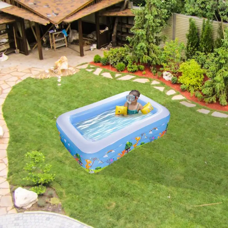 Kids Inflatable Pool Foldable Square Blow up Pool Cute Blow Up Pool for Family Space-Saving Swimming Pool for Backyard Garden