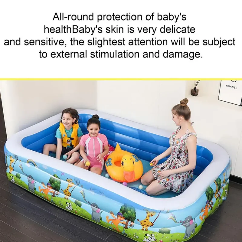 Kids Inflatable Pool Foldable Square Blow up Pool Cute Blow Up Pool for Family Space-Saving Swimming Pool for Backyard Garden