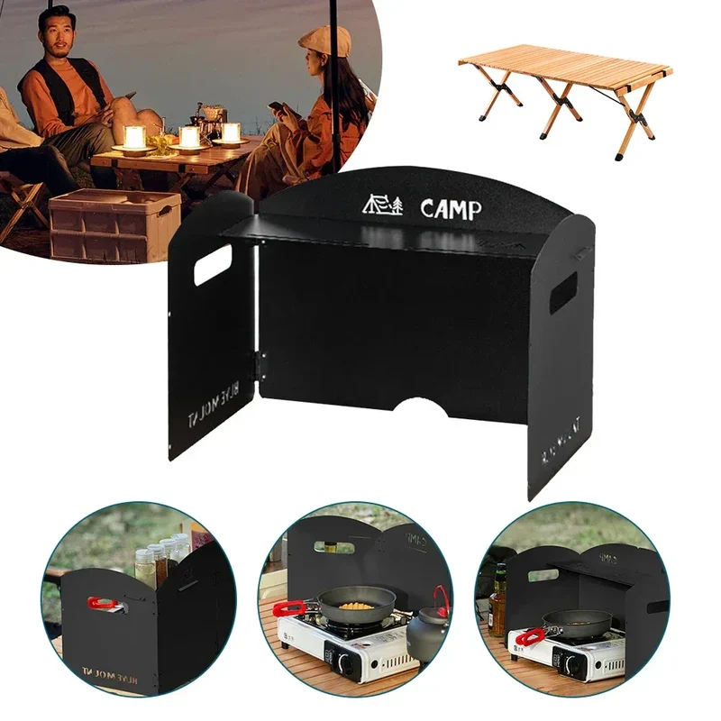 Four-Fold Gas Stove Windproof Screen Foldable Gas Stove Windshield Portable Camping Picnic Cooking Burner Wind Shield for BBQ