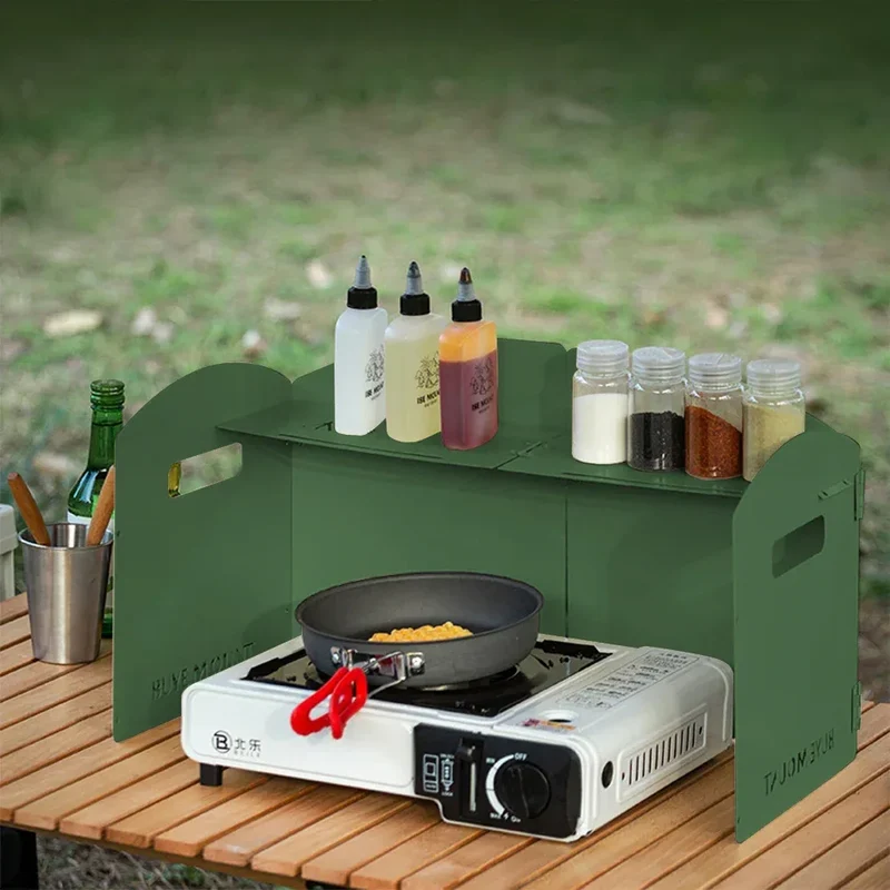 Four-Fold Gas Stove Windproof Screen Foldable Gas Stove Windshield Portable Camping Picnic Cooking Burner Wind Shield for BBQ