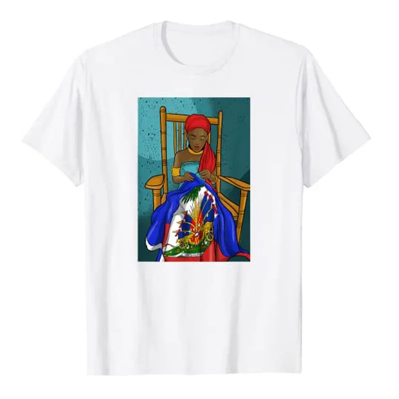 Haiti Haitian Flag Day Proud Woman Ayiti Girl T-Shirt Women's Fashion Graphic Tee Tops Funny Family Matching Clothes Mama Gifts