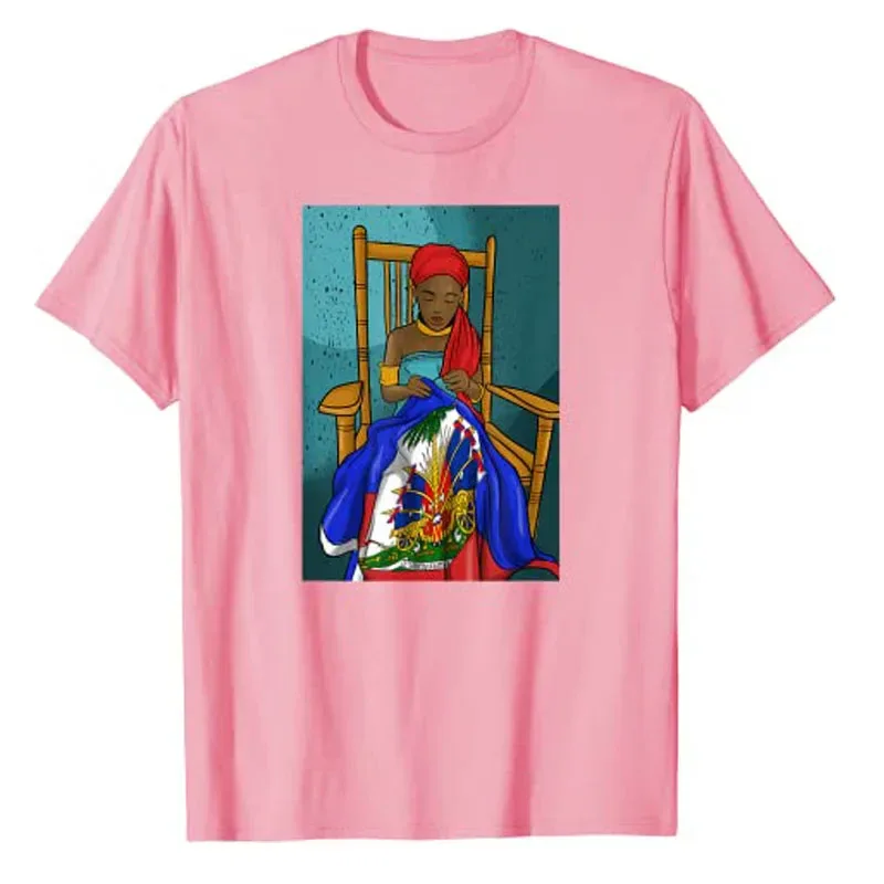 Haiti Haitian Flag Day Proud Woman Ayiti Girl T-Shirt Women's Fashion Graphic Tee Tops Funny Family Matching Clothes Mama Gifts