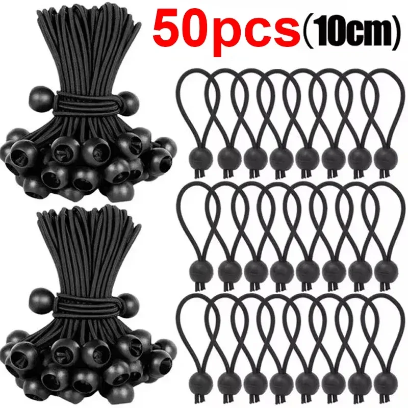 50/10pcs Bungee Ball Tarps Canvas Tarpaulin Flagpole Ties Cord Ends Elastic Rope Lace Fixed Boat Pole Camping Tent Accessories