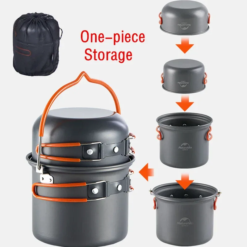 Naturehike Camping Cooking Set Outdoor Picnic Camping Pot Ultralight Portable Picnic Cookware 2-3 Person Hiking Non Stick Pots