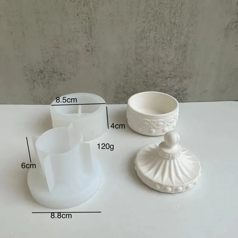 Gem Storage Box Silicone Mold DIY Concrete Round Bottle Making Mold, Used For Candle Cups, Jewelry Boxes, Vases, Fragrance Cups
