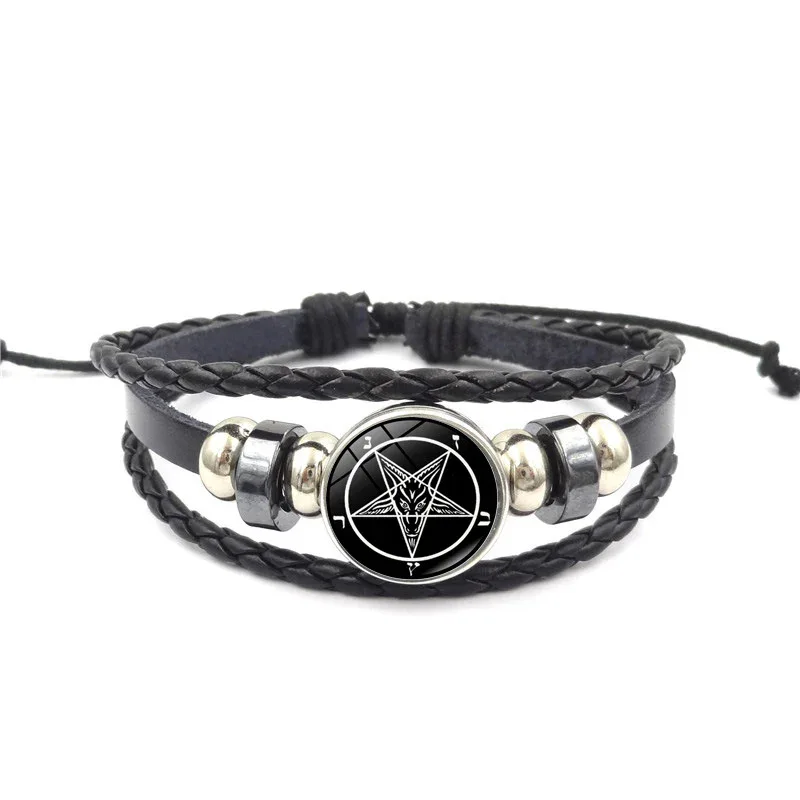 Lucifer Satan Baxter Glass Pendant Leather Knitted Bracelet Handmade Multi Layer Beaded Handicraft Gifts for Family, Girlfriend