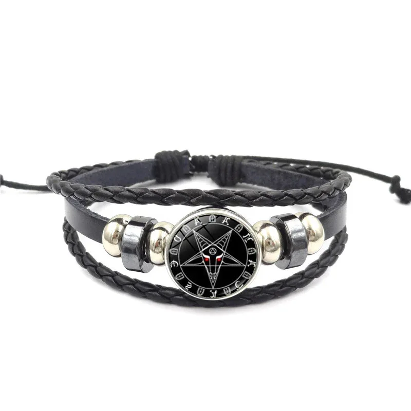 Lucifer Satan Baxter Glass Pendant Leather Knitted Bracelet Handmade Multi Layer Beaded Handicraft Gifts for Family, Girlfriend