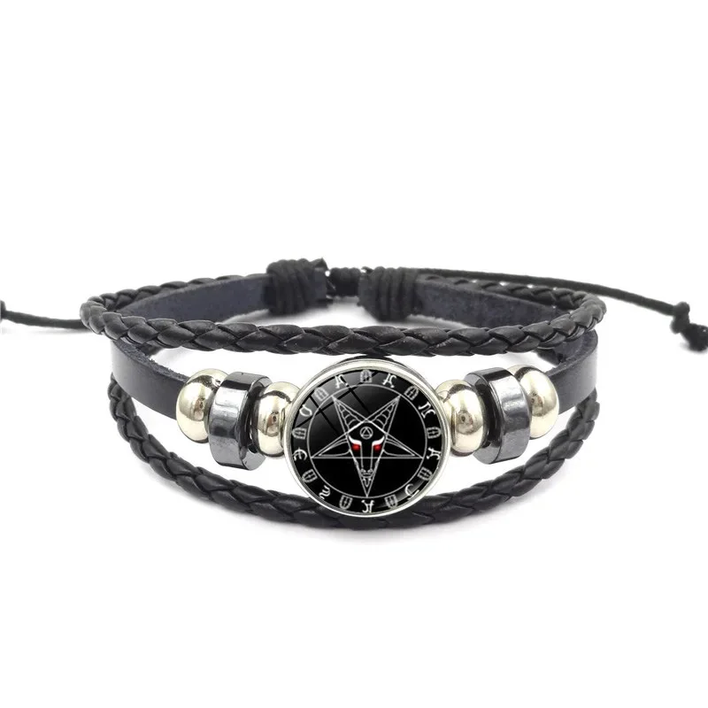 Lucifer Satan Baxter Glass Pendant Leather Knitted Bracelet Handmade Multi Layer Beaded Handicraft Gifts for Family, Girlfriend