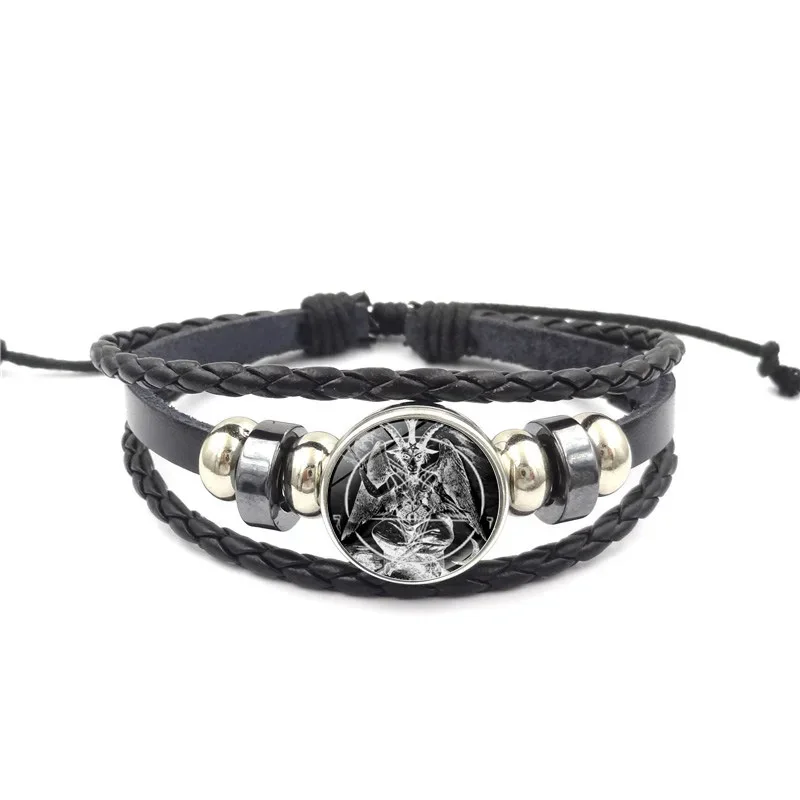 Lucifer Satan Baxter Glass Pendant Leather Knitted Bracelet Handmade Multi Layer Beaded Handicraft Gifts for Family, Girlfriend