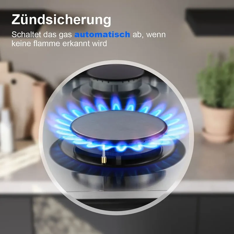 Stainless Steel Gas Hob Automatic Flame Protection 2 Bulbs | Dual Fuel Natural Gas/Propane Built-in/Freestanding 2400W 220-240V