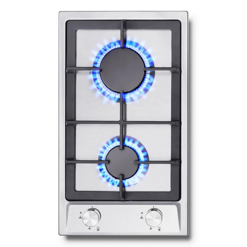 Stainless Steel Gas Hob Automatic Flame Protection 2 Bulbs | Dual Fuel Natural Gas/Propane Built-in/Freestanding 2400W 220-240V