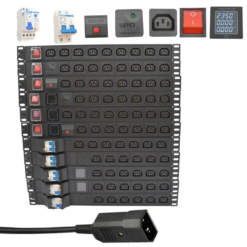 19 inches PDU SPD ammeter overload protection air switch Short circuit switch module power strip IEC-320 C13 output C14 PLUG
