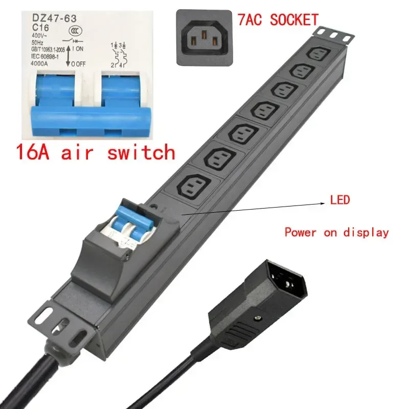 19 inches PDU SPD ammeter overload protection air switch Short circuit switch module power strip IEC-320 C13 output C14 PLUG