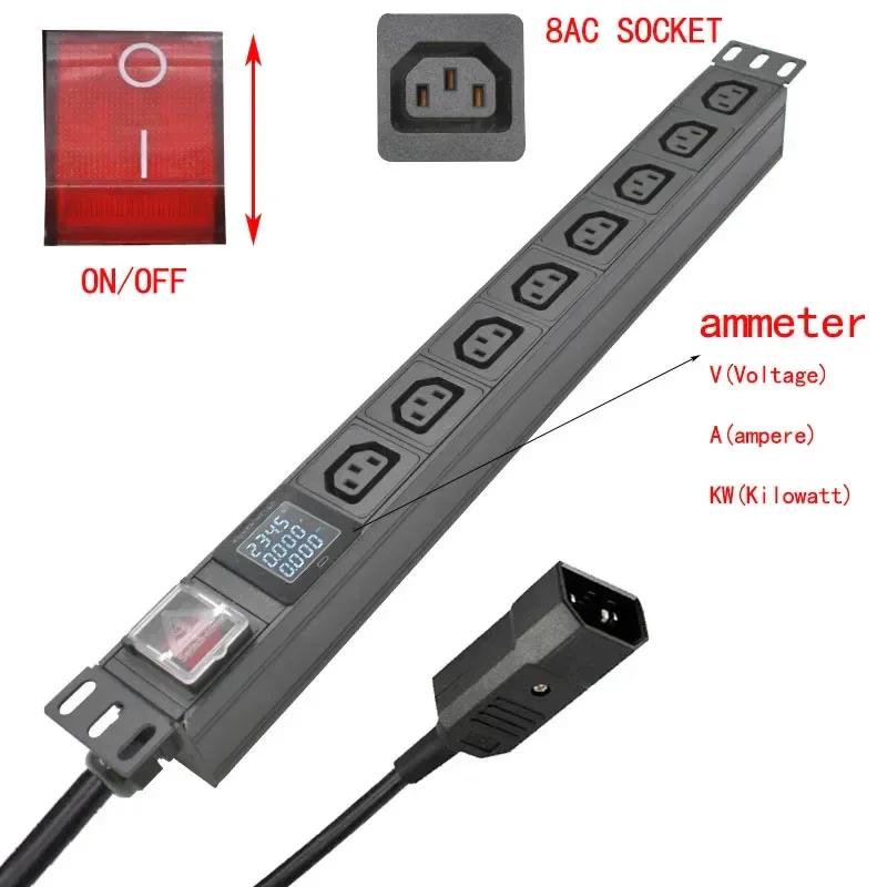 19 inches PDU SPD ammeter overload protection air switch Short circuit switch module power strip IEC-320 C13 output C14 PLUG
