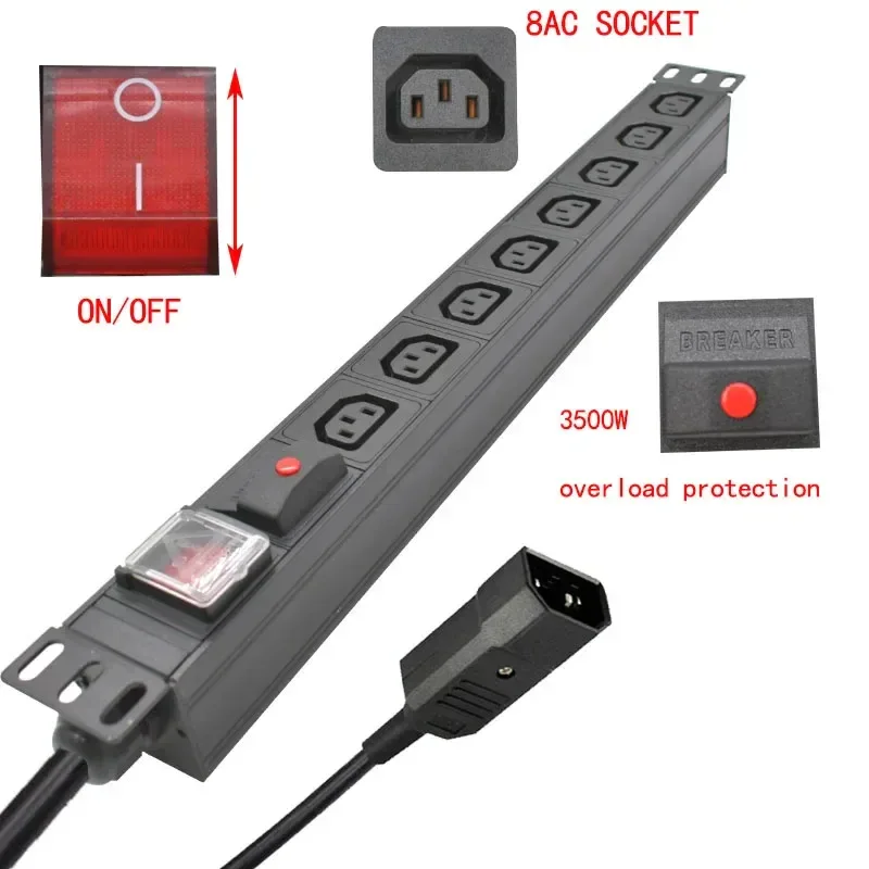19 inches PDU SPD ammeter overload protection air switch Short circuit switch module power strip IEC-320 C13 output C14 PLUG