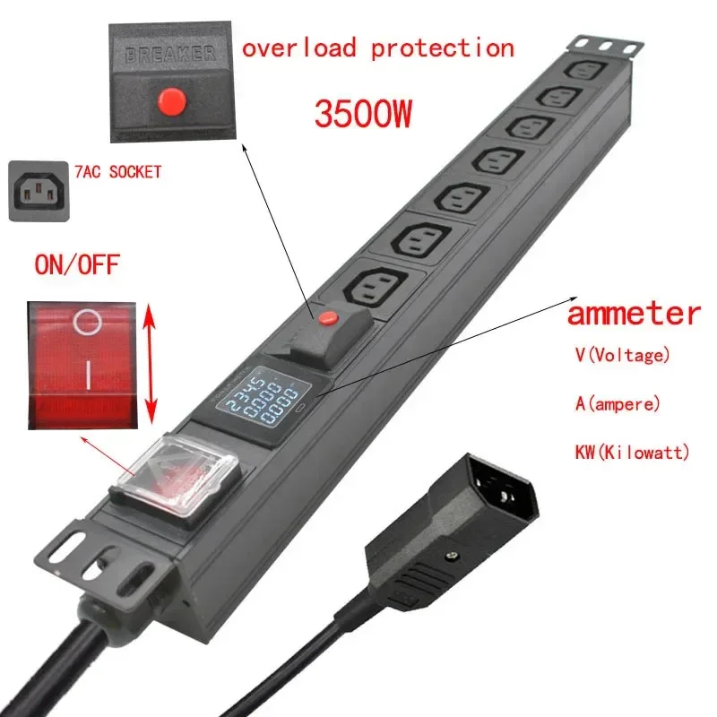 19 inches PDU SPD ammeter overload protection air switch Short circuit switch module power strip IEC-320 C13 output C14 PLUG