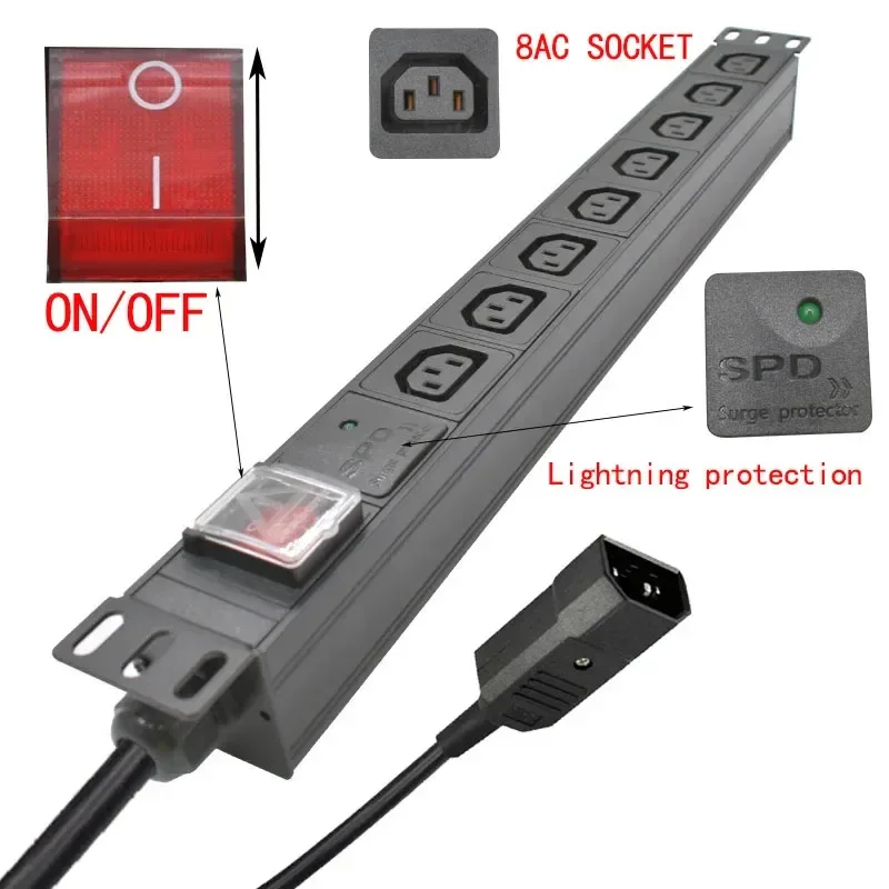 19 inches PDU SPD ammeter overload protection air switch Short circuit switch module power strip IEC-320 C13 output C14 PLUG