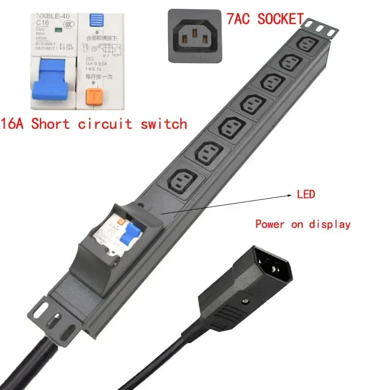 19 inches PDU SPD ammeter overload protection air switch Short circuit switch module power strip IEC-320 C13 output C14 PLUG