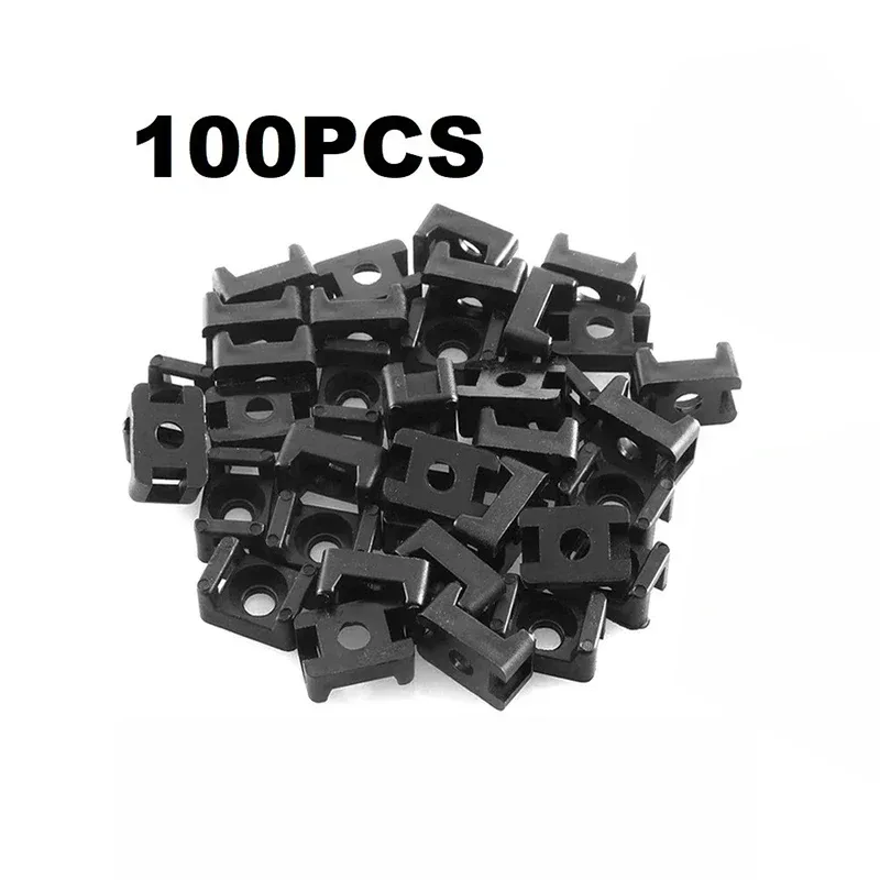 100PCS Cable Tie Mount Clips Saddle Type Cable Zip Ties Base Mount Screw Fixing Wire Holder Organizer Retardant Black 15x10mm
