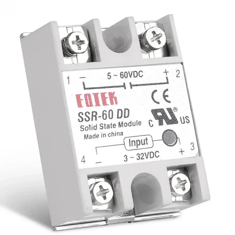 DC-DC Single Phase Solid State Relay SSR Module 10A 25A 40A 60A 80A 100A Input Voltage 3-32V 12V to 5-60V DC Output Load Relays