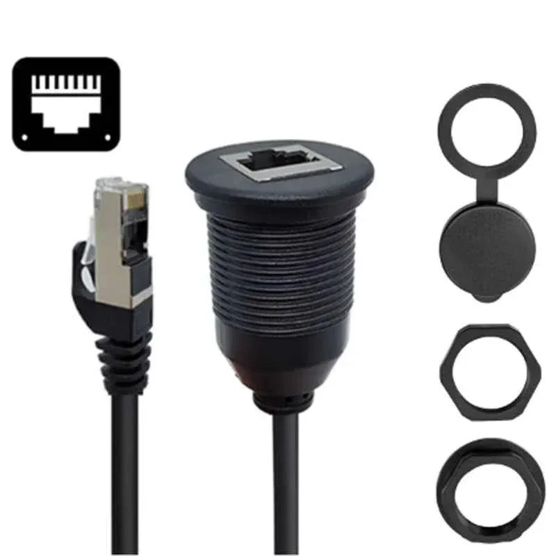 CAT6 RJ45 Socket Cable for Industrial Control Chassis CAT 6 Head Waterproof Panel RJ45 Network Male to Female Extension Cable
