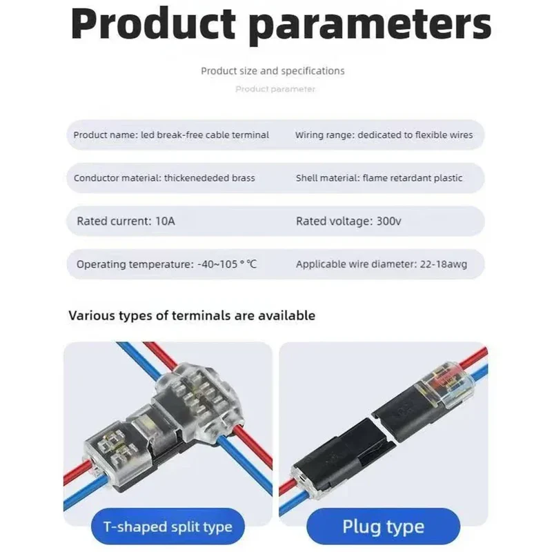 10/30/50pcs wire connect terminal connector, I Type 2-pin Bidirectional Plug-in Cable Buckle Connector Lock Cover Suitable LED