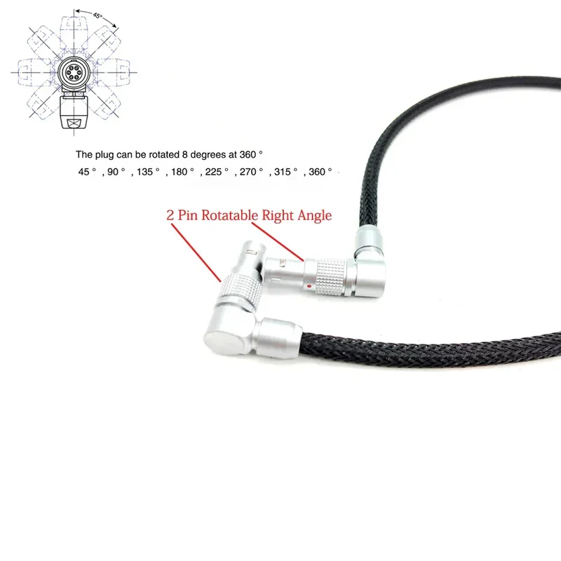 ARRI ALEXA RED Flexible Braid Power Cable for Teradek Bolt 4K XT LT, SmallHD monitor, 0B 2 Pin Straight Male to 2Pin Right Angle