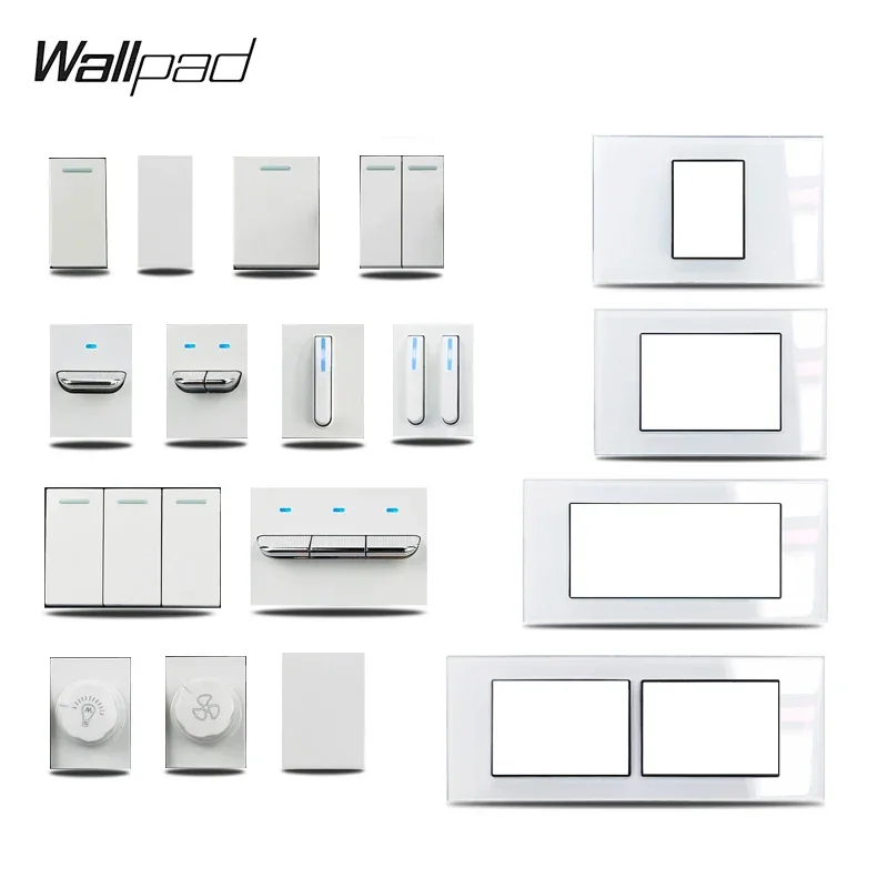 1 2 3 Gang Way Stair Cross Pass White Glass Switch DIY AU US 118*75mm 153*75mm 191*75mm Fan Dimmer Retro Switch with LED Wallpad