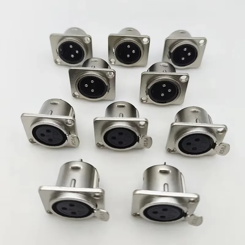 10Pcs XLR 3Pin Male Female Panel Audio Microphone Jack Plug Connector XLR Metal Socket Silver
