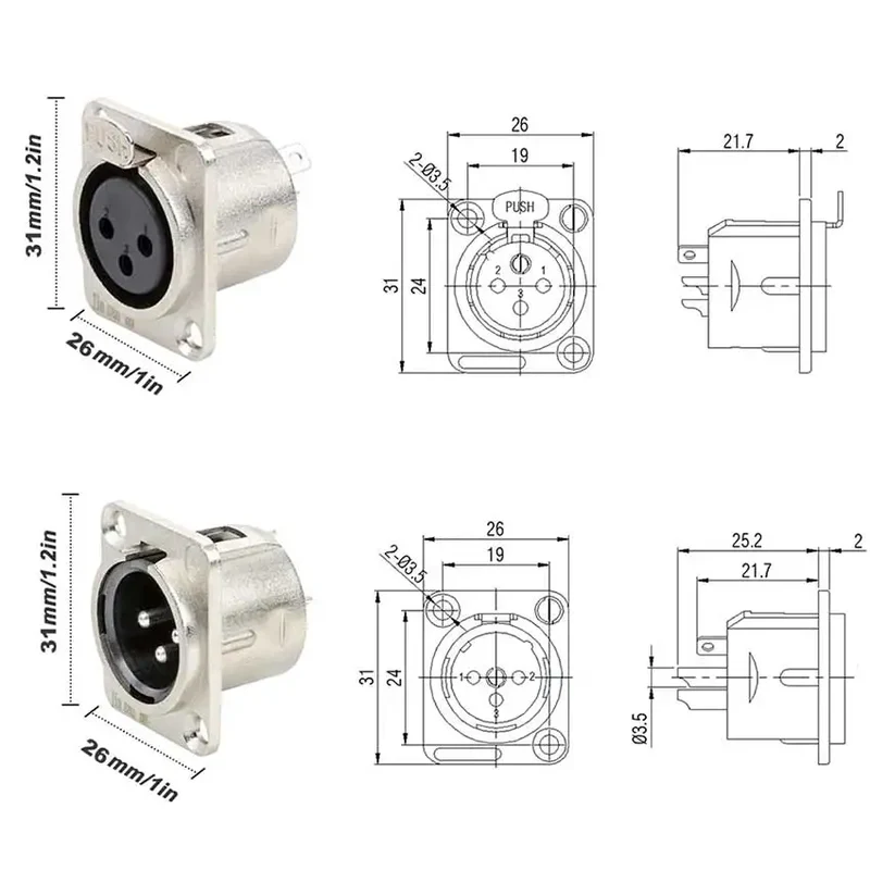 JCD XLR 3pin Male Female Panel Audio Microphone Mixer Plug Jack Connector YS145 YS146 Male Female 3 Core XLR Metal Socket
