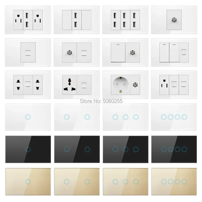 SRAN EU BR AU US standard Dimmer switch and 1 gang switch 16A Wall switch for home improvement tempered glass panel 118*72mm
