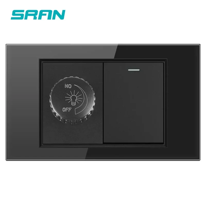 SRAN EU BR AU US standard Dimmer switch and 1 gang switch 16A Wall switch for home improvement tempered glass panel 118*72mm